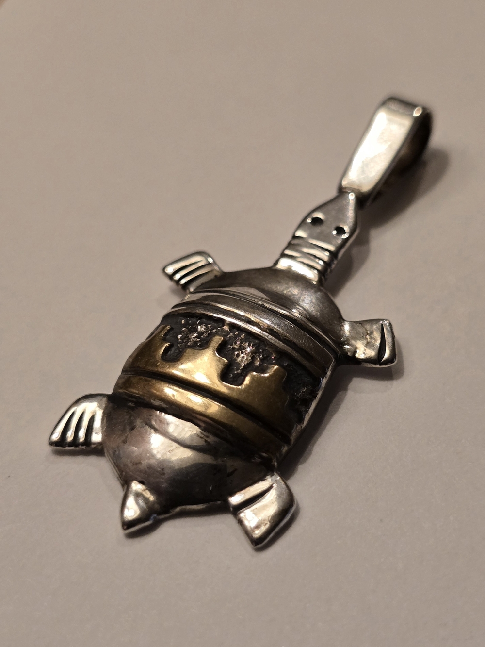 Turtle Pendant Necklace in Silver with Gold Accent